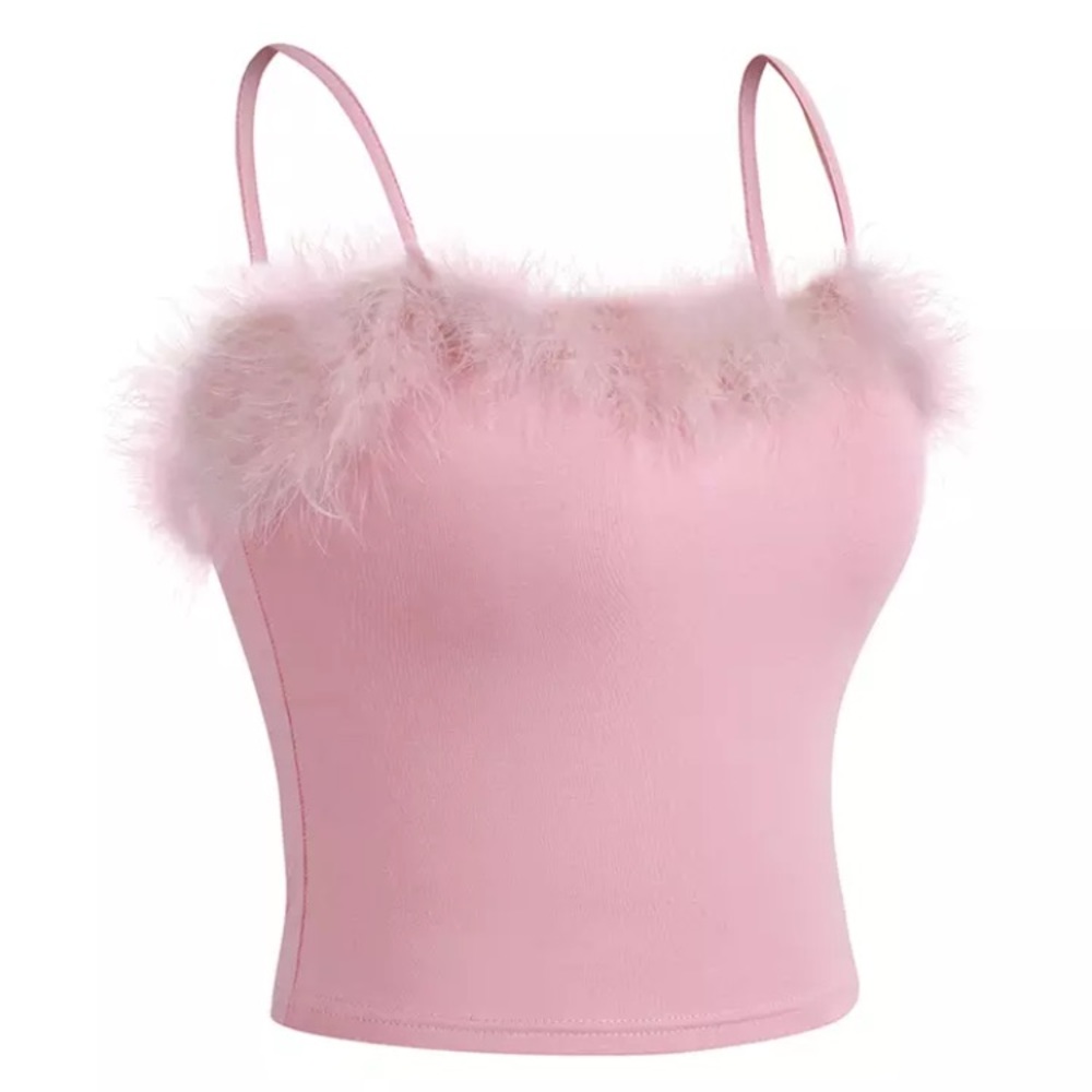 Pink fluffy crop tank cami ballet aesthetic - Picture 3 of 6